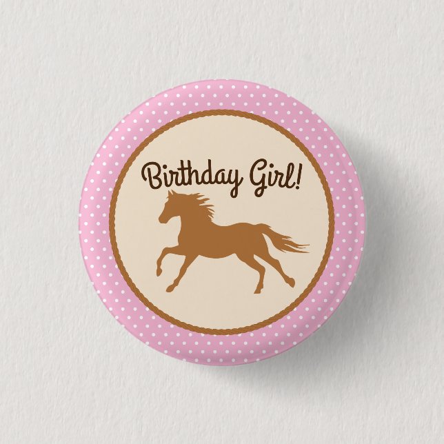 Cowgirl Horse Birthday Girl Bouton Pin Badge (Devant)