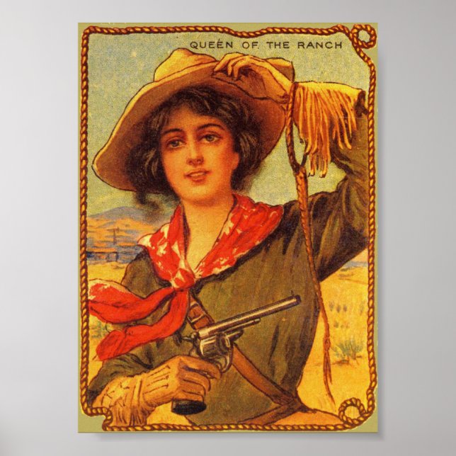 Cowgirl "Queen of the Ranch" Poster vintage (Devant)