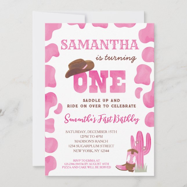 Cowgirl Rodeo Hot rose Invitations pour le premier (Devant)