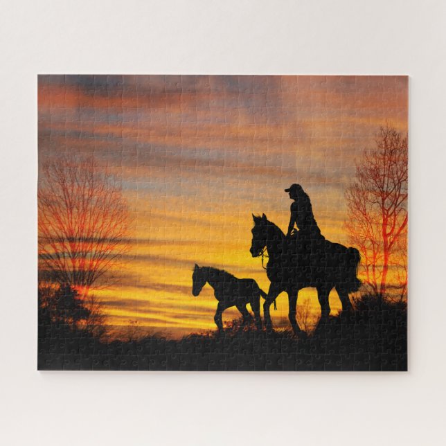 Cowgirl Sunset Horse Ride Jigsaw Puzzle (Horizontal)