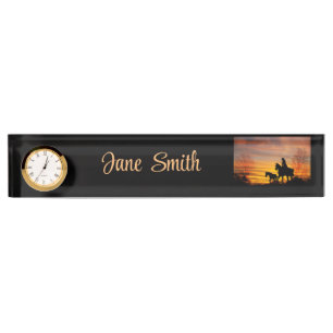 Cowgirl Sunset Horseback Ride Desk Plaque d'identi
