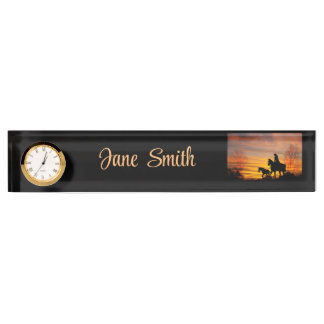 Cowgirl Sunset Horseback Ride Desk Plaque d'identi