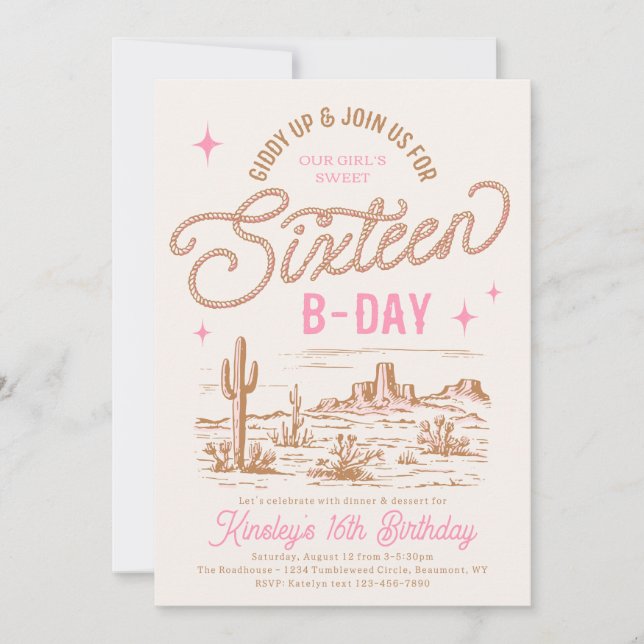 Cowgirl Sweet 16 Anniversaire Invitation (Devant)