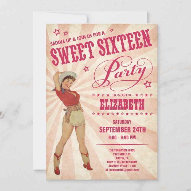 Cowgirl Sweet 16 Invitations (Devant)