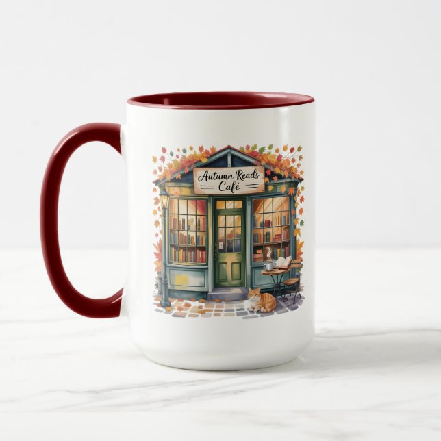 Cozy Autumn Book Café Mug — Open Book & Lantern  (Gauche)