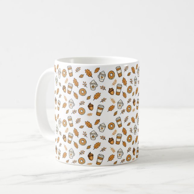 Cozy Autumn Coffee Pattern Mug with Fall Leaves  (Devant gauche)