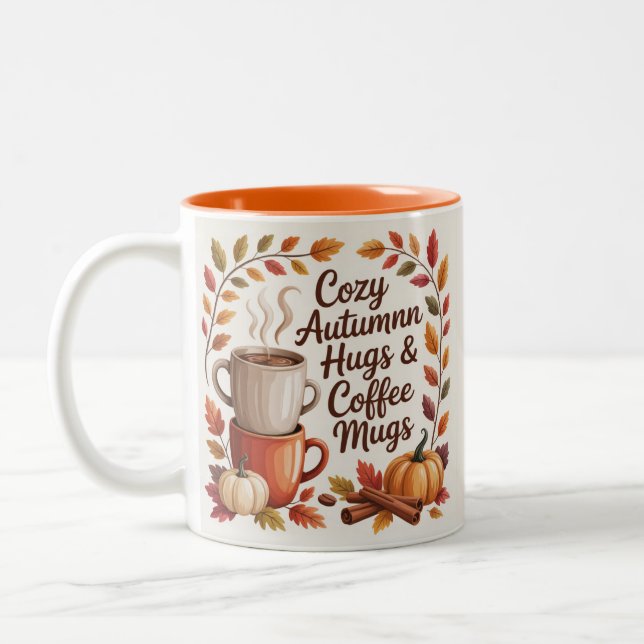 Cozy Autumn Hugs and Coffee mugs leaves (Gauche)