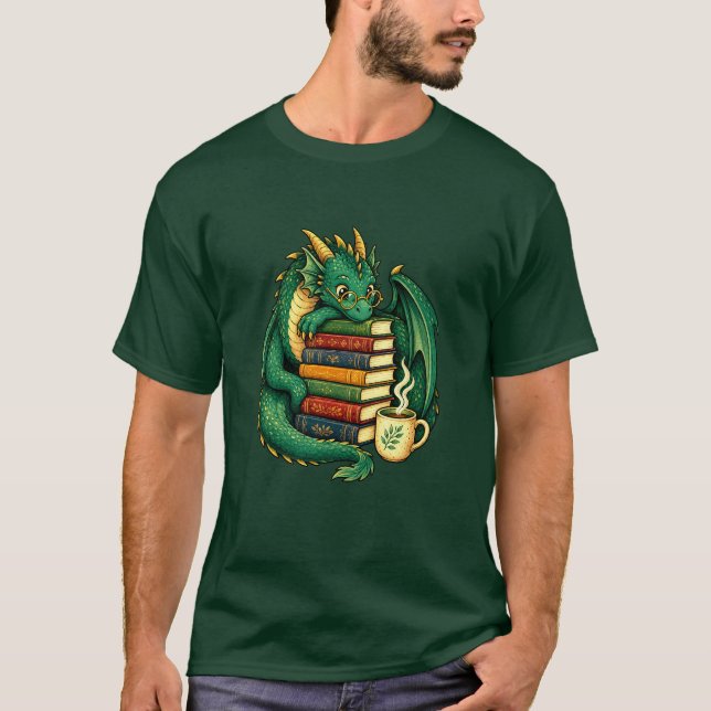 Cozy Book Dragon Reader T-Shirt | Fantasy Gift (Devant)