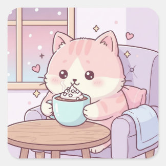 Cozy Cat Sticker – Cute Kawaii Pastel