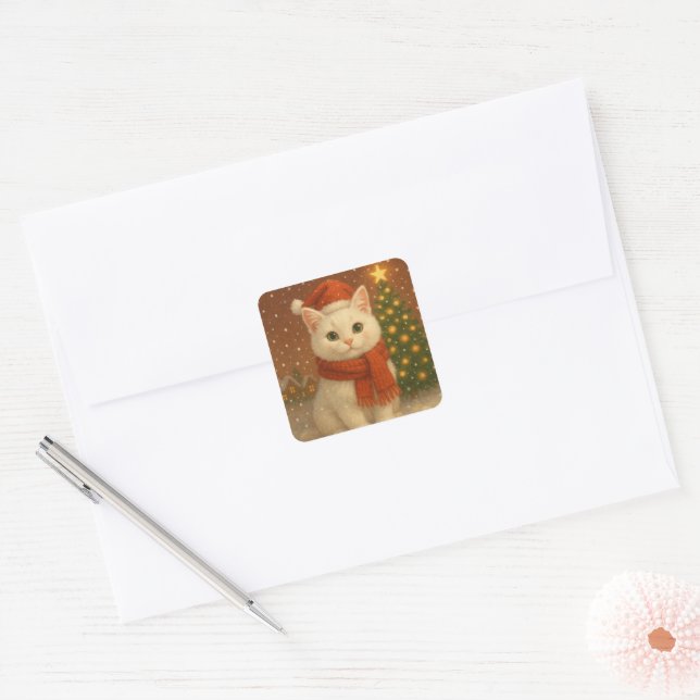 Cozy Christmas cat stickers (Enveloppe)