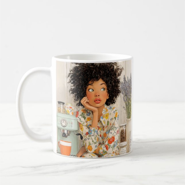 Cozy Coffee Morning Girl Mug – AI Art (Gauche)