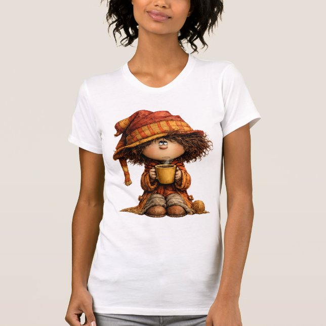 Cozy Cute Girl with Coffee T-Shirt (Devant)