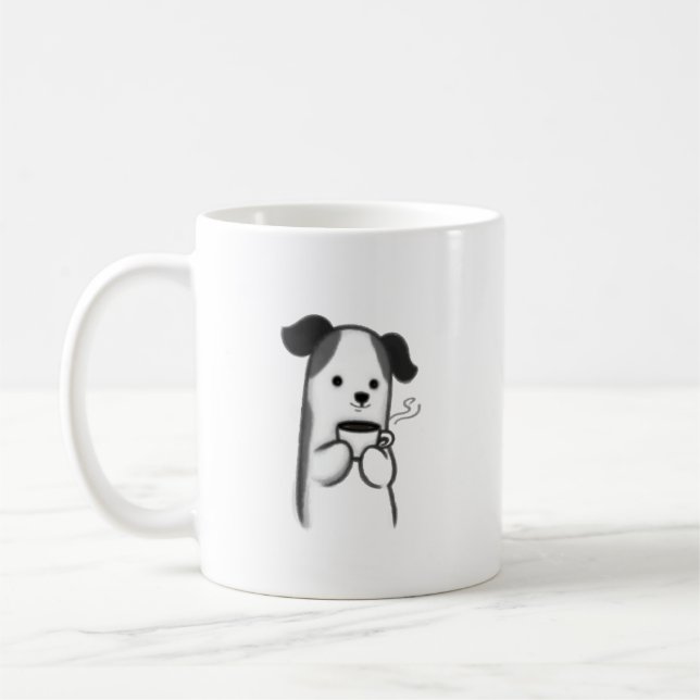 Cozy Dog with Coffee Mug | Minimalist Line Art Pet (Gauche)