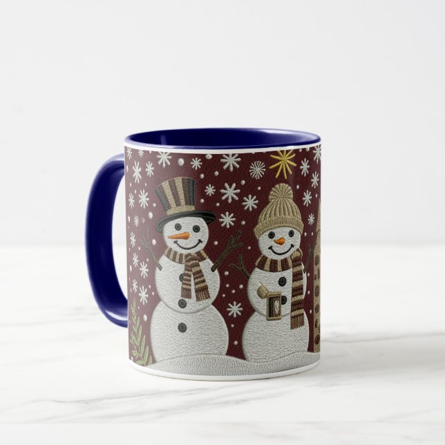 Cozy Embroidered Snowman Winter Mug (Devant gauche)