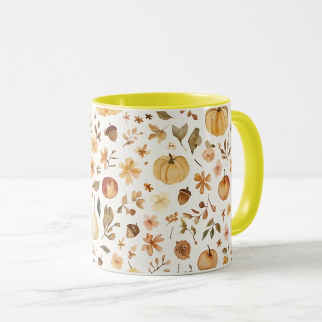 Cozy Fall Harvest Watercolor Mug | Autumn Pumpkin (Devant droit)