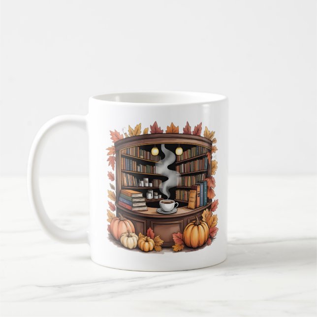 Cozy Fall Library Coffee Mug — Book Nook  (Gauche)