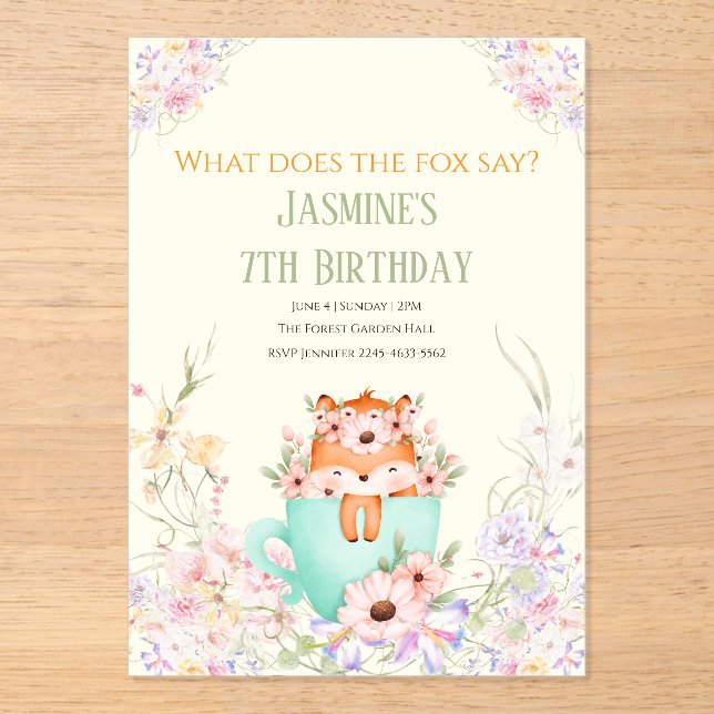 Cozy Fox Flower Forest Magical Birthday Invitation (Recto)