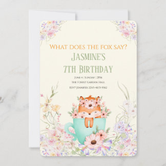 Cozy Fox Flower Forest Magical Birthday Invitation
