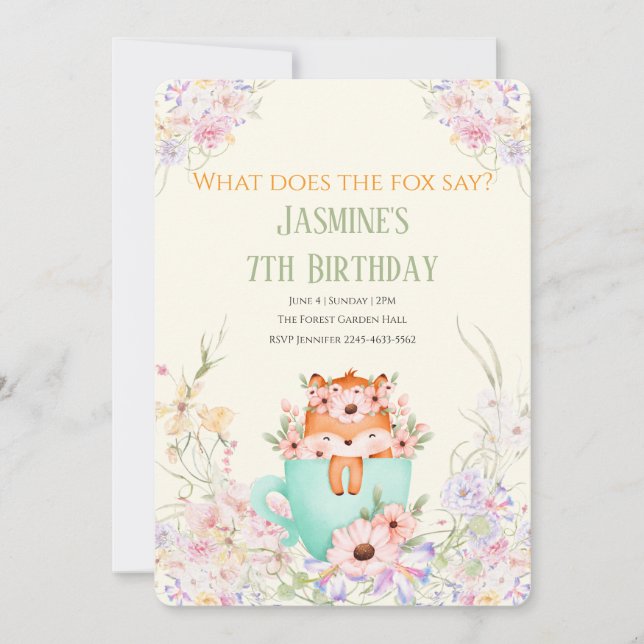 Cozy Fox Forest Magical Floral Birthday Invitation (Devant)