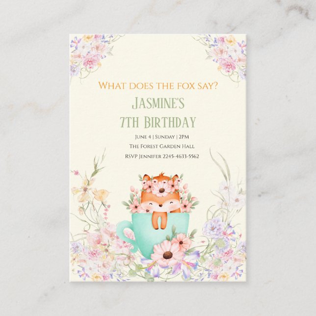Cozy Fox Forest Magical Floral Birthday Invitation (Devant)