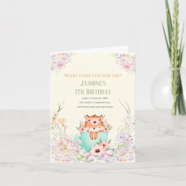 Cozy Fox Forest Magical Floral Birthday Invitation (Devant)
