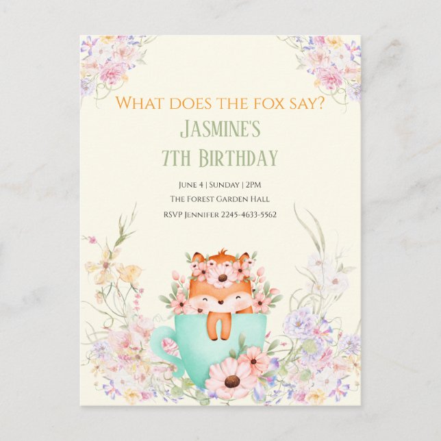 Cozy Fox Forest Magical Floral Birthday Invitation (Devant)