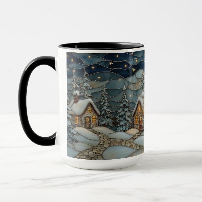 Cozy Stained Glass Snowy Village Holiday Mug (Gauche)