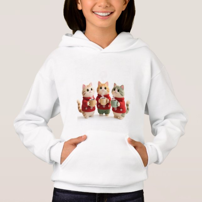 Cozy Three Cats Winter Kids Hoodie (Devant)