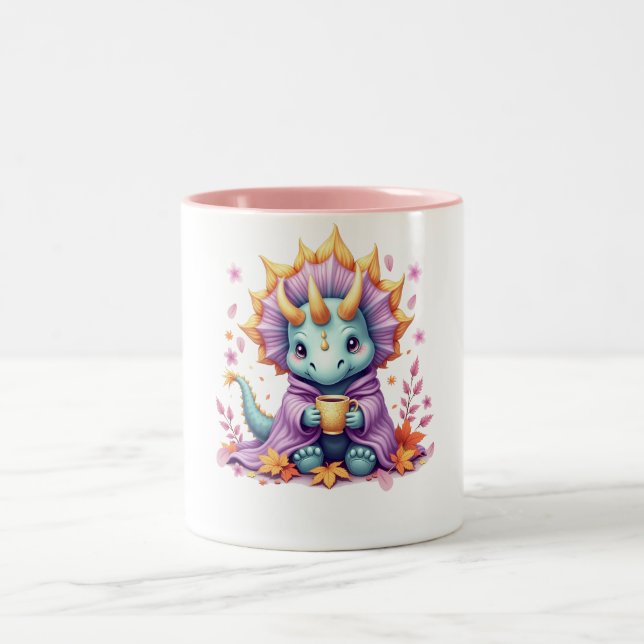 Cozy Triceratops Mug - Dinosaur in Blanket Sipping (Centre)