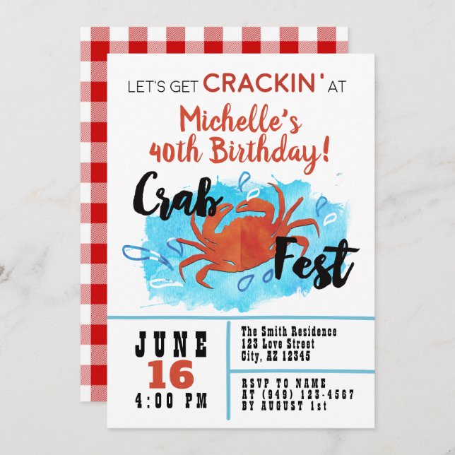 Crab Fest Boil Nautique Invitation d'anniversaire (Devant / Derrière)