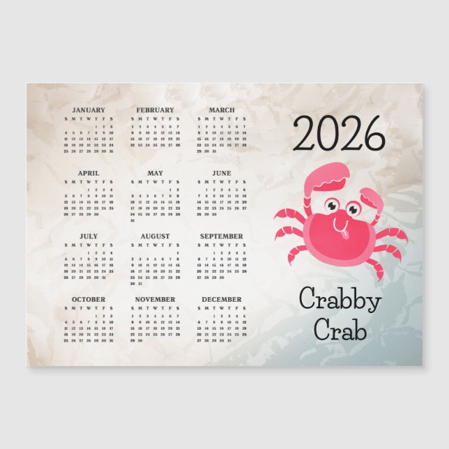 Crabby Crab Design 2026 Calendar (Devant)