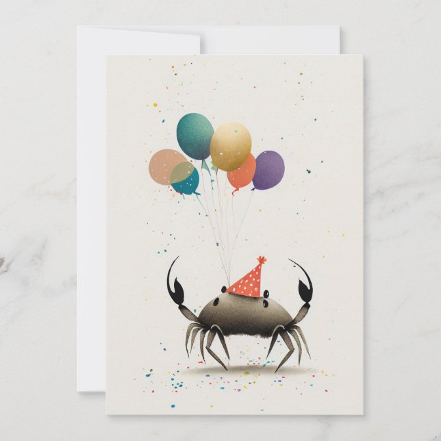 Crabe avec ballons colorés Carte de voeux plate (Devant)