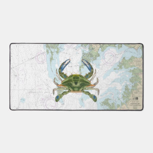 Crabe bleu avec carte marine de la baie Chesapeake