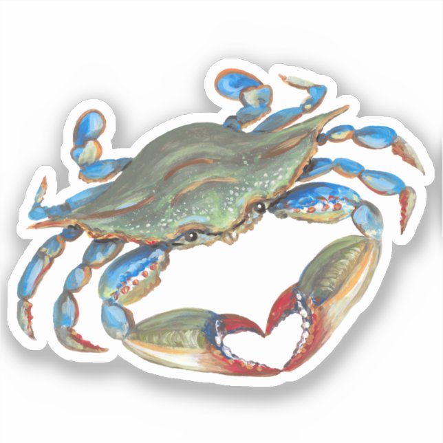 Crabe Bleu avec des fissures cardiaques Sticker en (Recto)