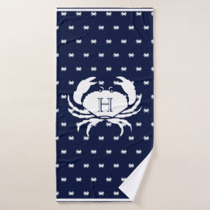 Crabe bleu blanc de la marine monogramme Nautique 