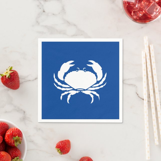 Crabe bleu bleu blanc serviettes en papier côtier (En situation)