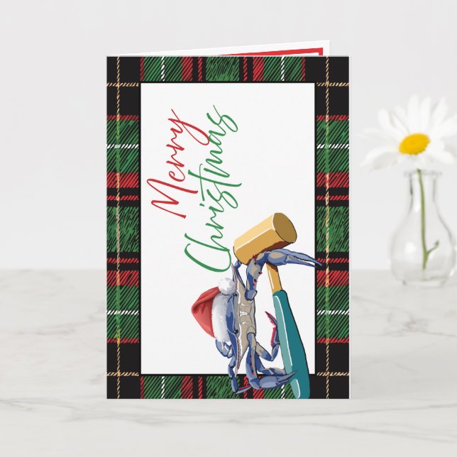 Crabe bleu de Noël avec un marteau Carte de Noël p (Petite plante)