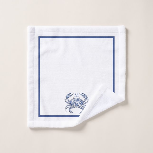 Crabe Bleu Monogramme Nautical Coastal (Gant de toilette)