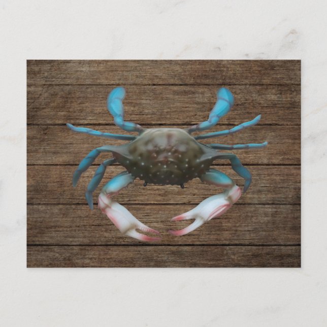 Crabe bleu sur carte postale en bois (Devant)