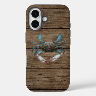 Crabe bleu sur iPhone 16 Coque en bois