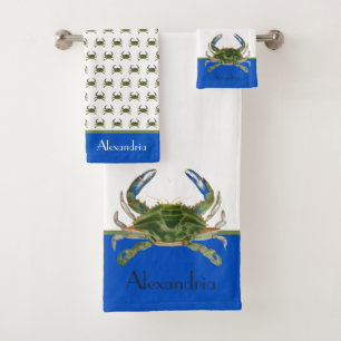 Crabe bleu vert Gris Nautique Serviette de bain cô