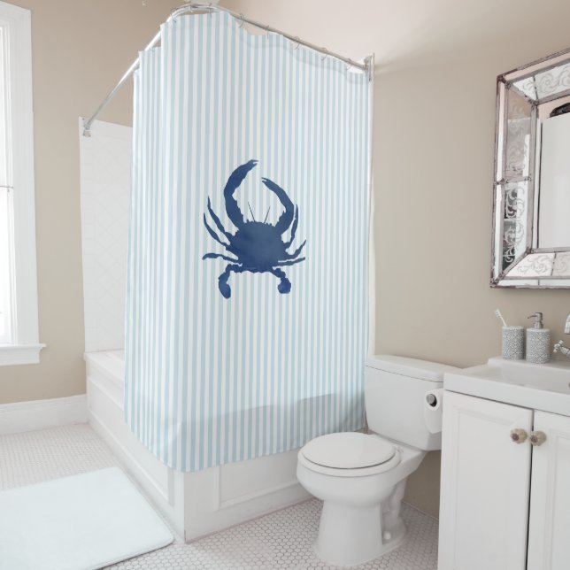 Crabe Motif Bleu  rideau de douche côtière (En situation)