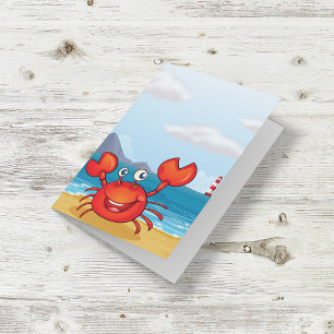 Crabe Rouge Heureux Sur Une Carte De Plage