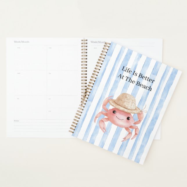 Crabe souriant rose mignon de plage avec chapeau (Devant avec enveloppe)