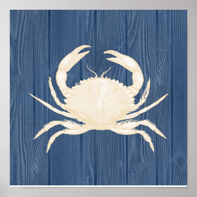Crabe Vintage Blue Wood Beach Poster (Devant)