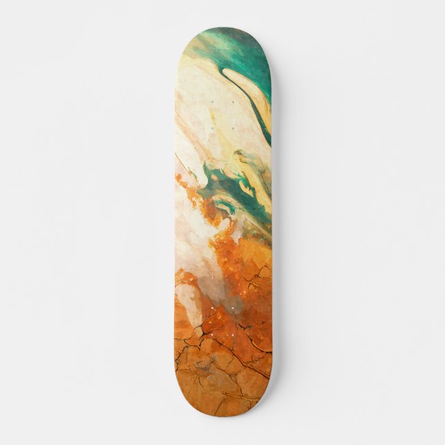 Cracked Earth Teal Orange Abstract Skateboard (Devant)