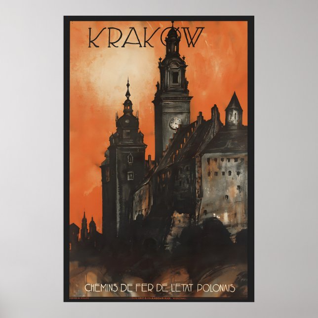 Cracovie Pologne - Affiche de voyage de style vint (Devant)