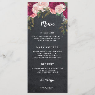 craie florale boho bordeaux cartes mariage menu