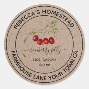 Cranberry Jelly Kraft Papier Canne Jar Étiquette