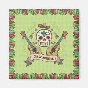 Crâne à sucre et guitares Dia de Muertos   Magnet